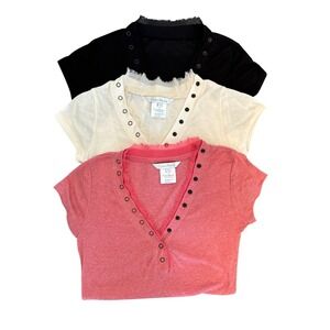 Costa Blanca Women's Size Small 3 Pack Tees Semi Sheer Y2K V-Neck Casual Layer